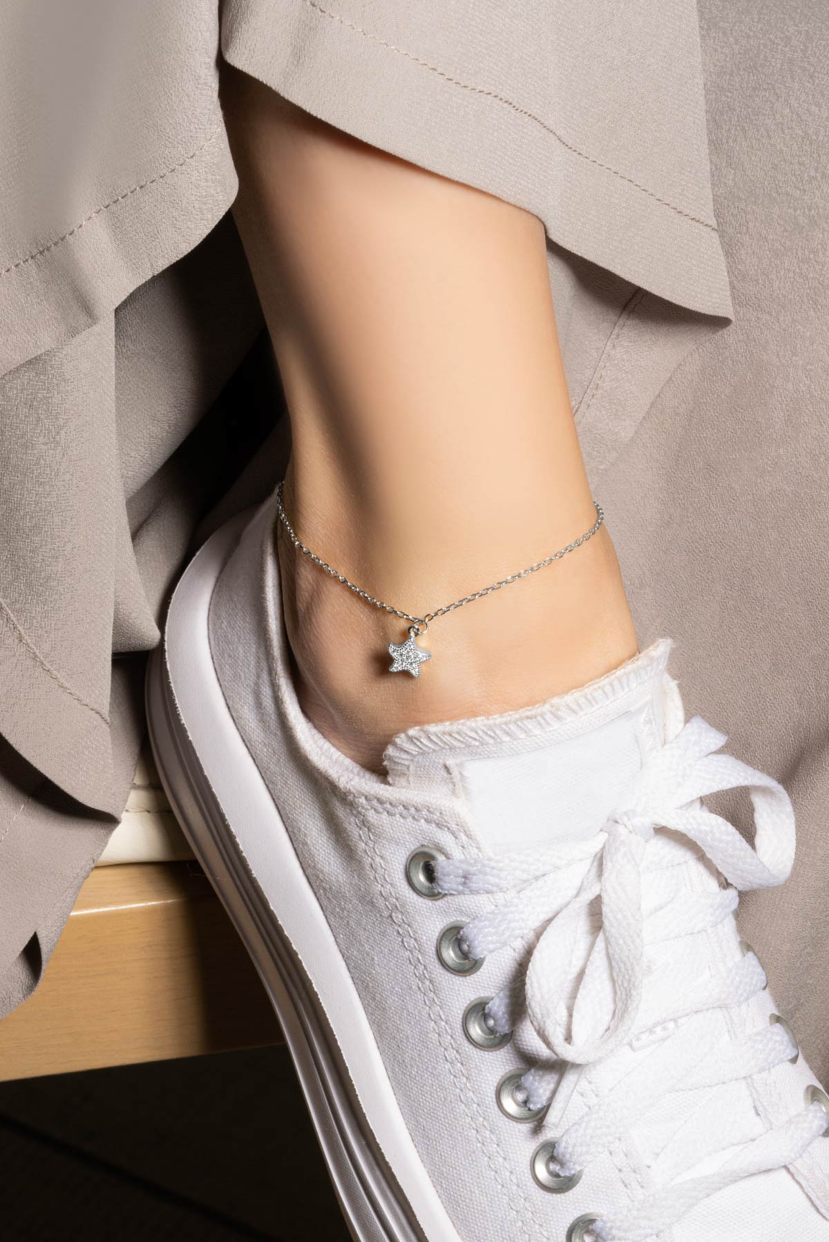 Resim Deniz Yıldızı 18 Ayar Beyaz Altın Kaplama 24 Cm Gümüş Hal Hal