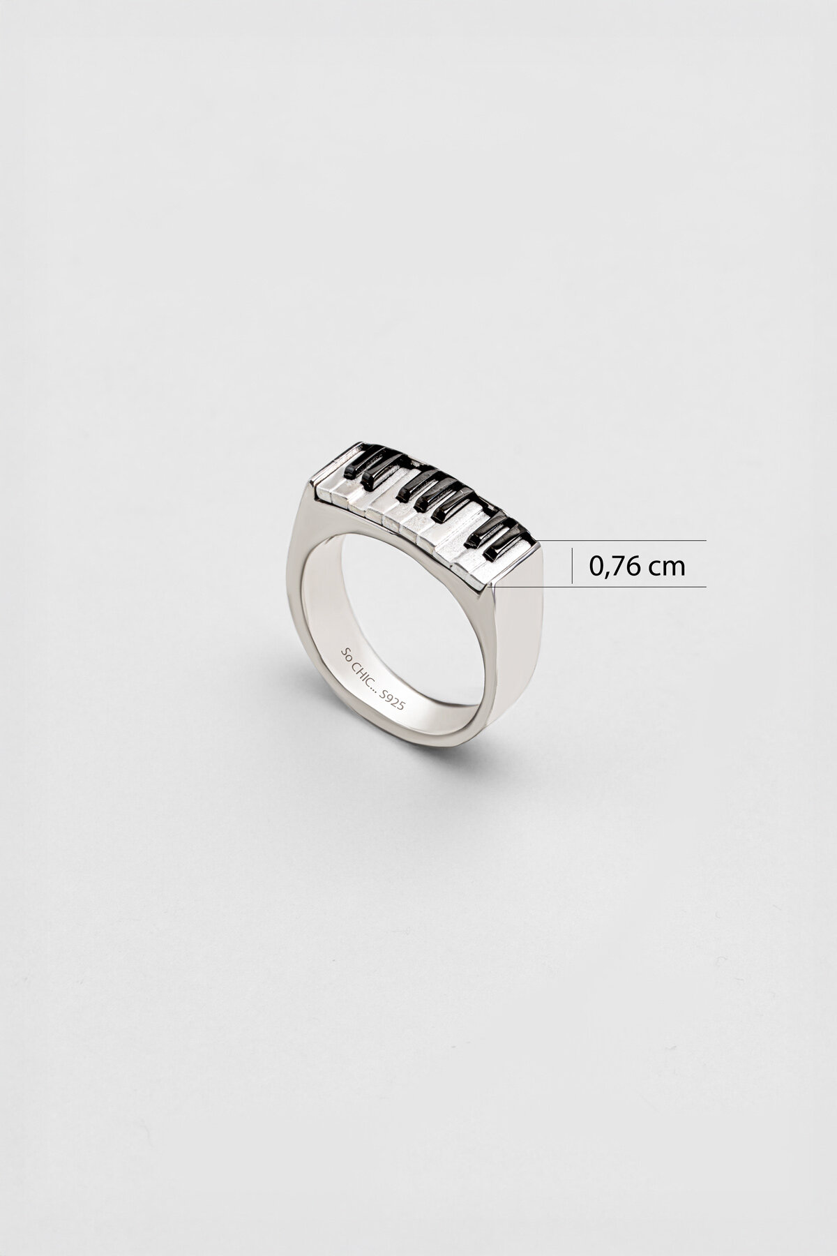 Piyano 18 Ayar Beyaz Altın Kaplama Unisex Gümüş Yüzük