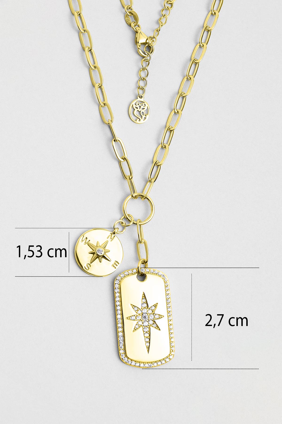 Resim Kutup Yıldızı 18 Ayar Sarı Altın Kaplama 48 Cm Gümüş Charm Kolye
