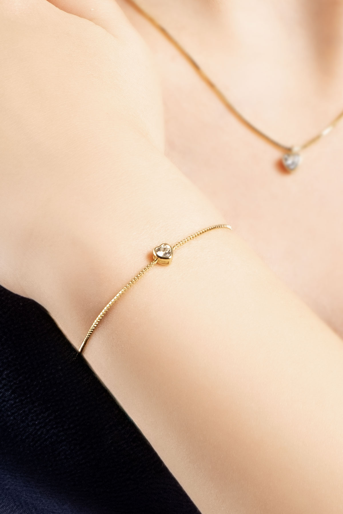 Resim Romantik Aşk 18 Ayar Sarı Altın Kaplama 19 Cm Gümüş Kalp Bileklik

