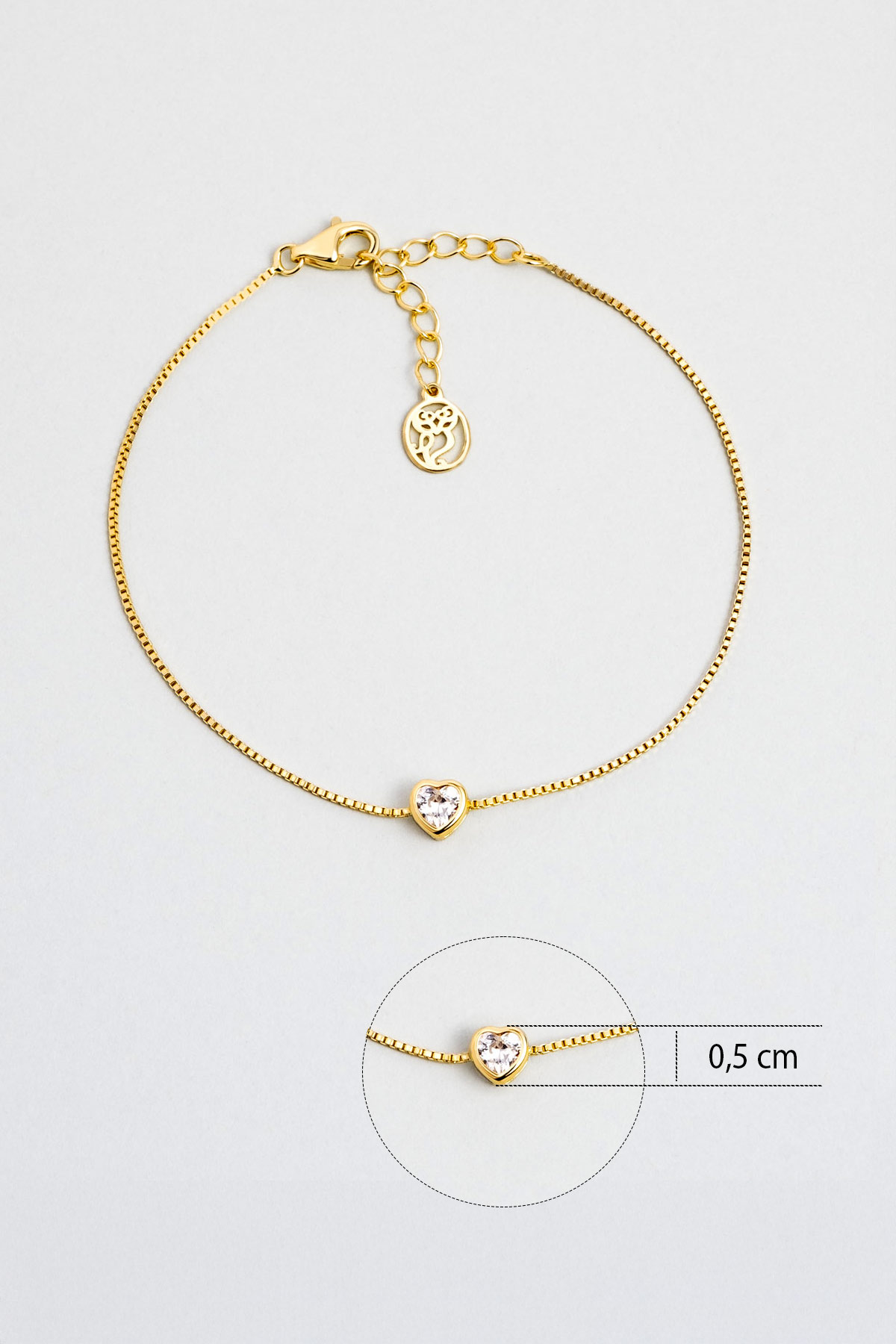 Resim Romantik Aşk 18 Ayar Sarı Altın Kaplama 19 Cm Gümüş Kalp Bileklik
