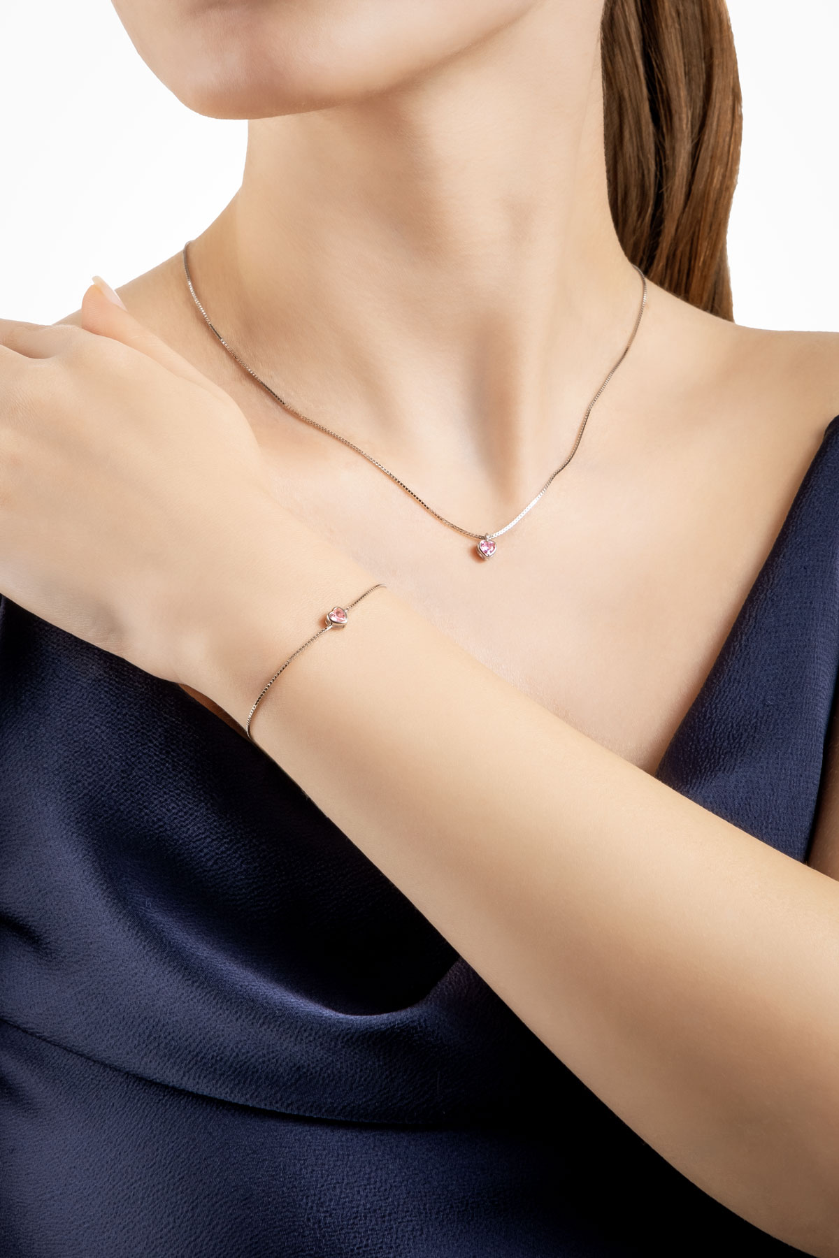 Resim Romantik Aşk 18 Ayar Beyaz Altın Kaplama 19 Cm Gümüş Kalp Bileklik
