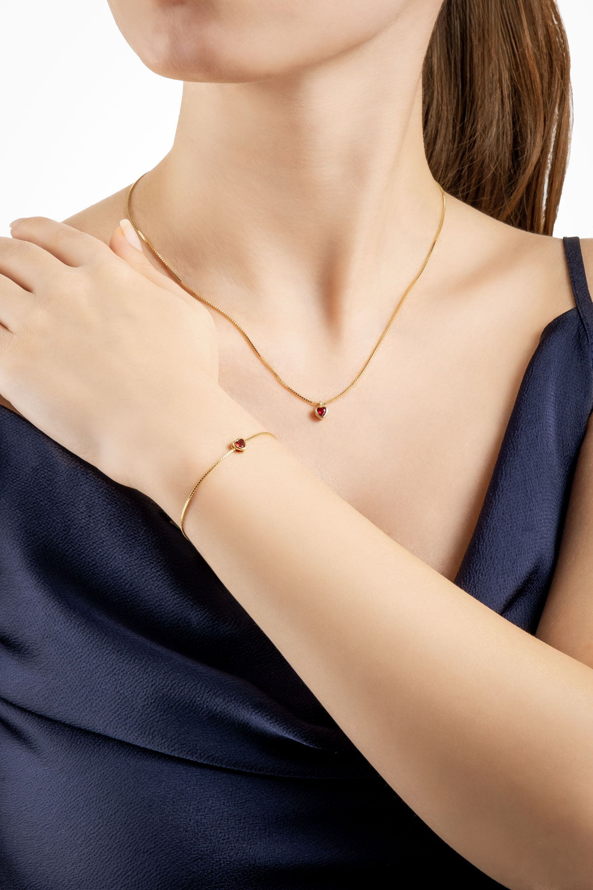 Resim Romantik Aşk 18 Ayar Sarı Altın Kaplama 19 Cm Gümüş Kalp Bileklik