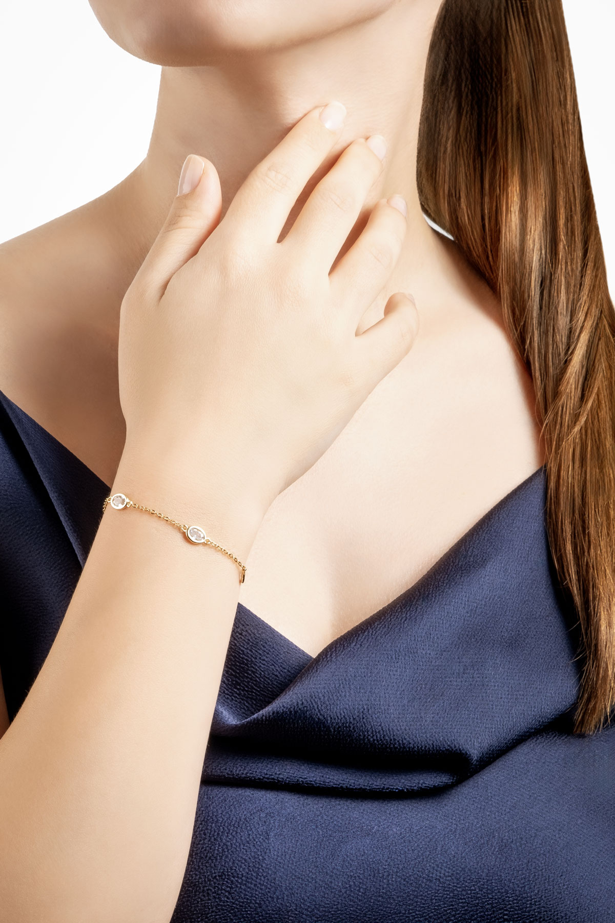 Resim Beyaz Rüya 18 Ayar Sarı Altın Kaplama 19 Cm Gümüş Minimal Bileklik