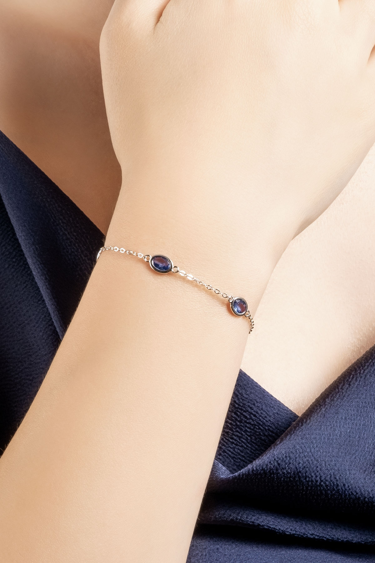 Resim Mavi Rüya 18 Ayar Sarı Altın Kaplama 19 Cm Gümüş Minimal Bileklik