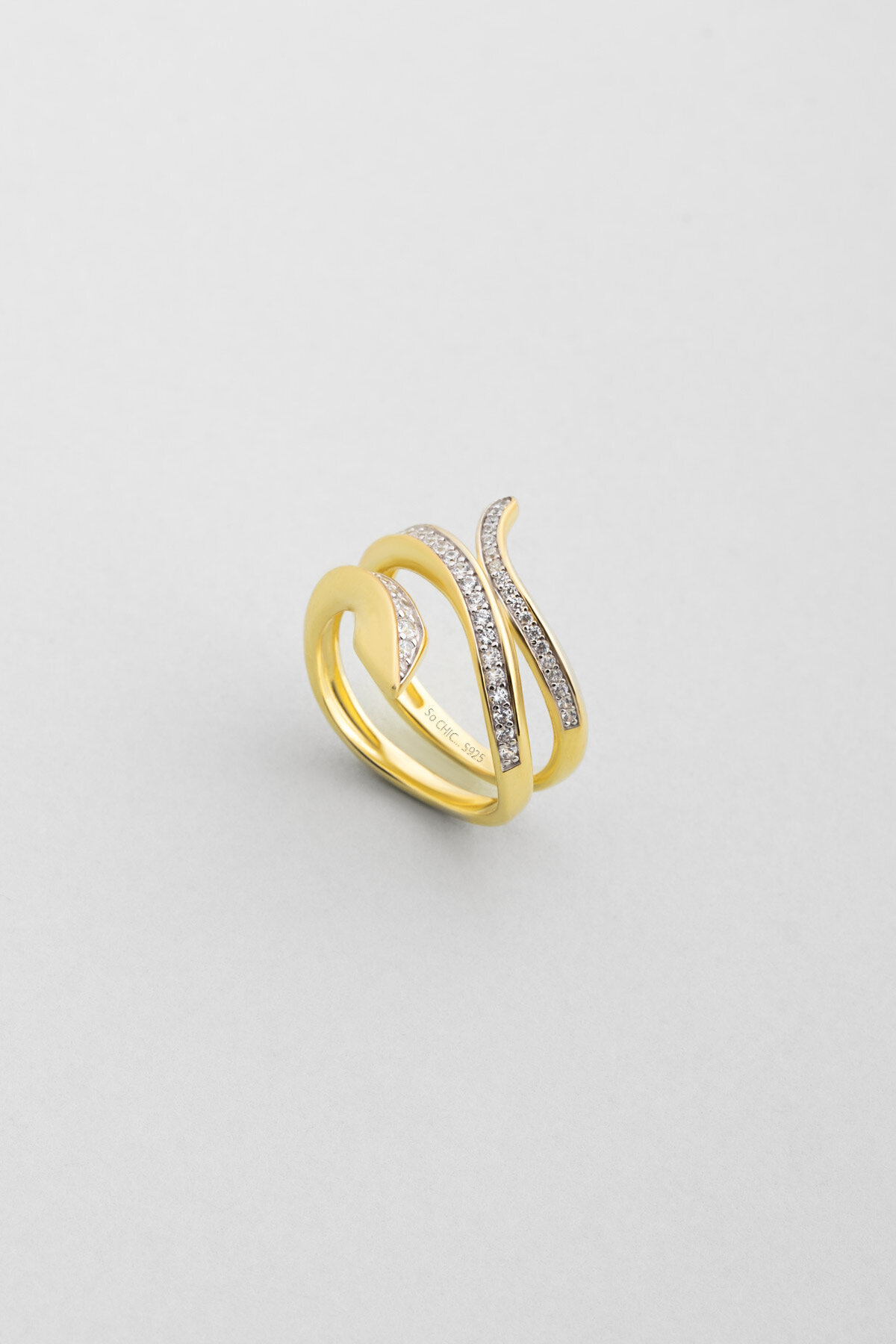 Medusa Yılanı 18 Ayar Sarı Altın Kaplama Gümüş Yüzük