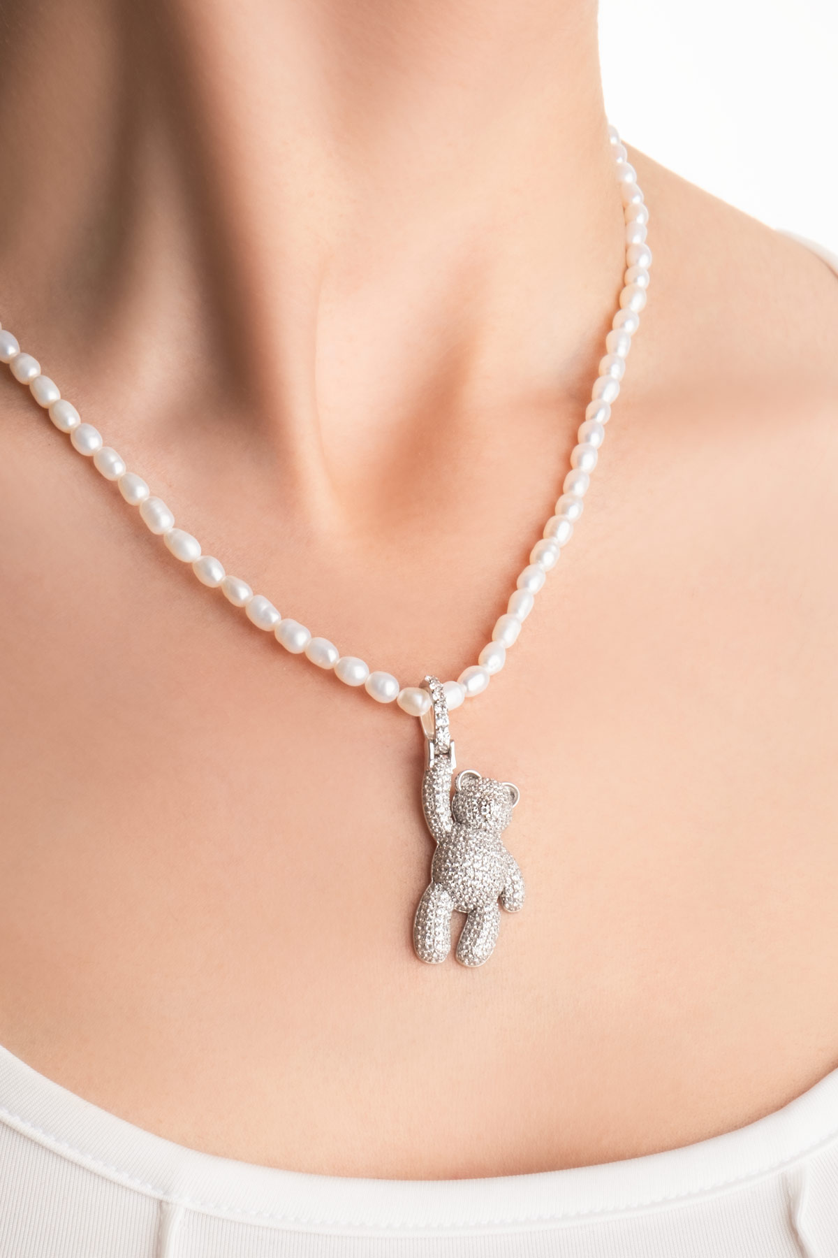 Resim Tiny Bear 18 Ayar Beyaz Altın Kaplama Gümüş Charm