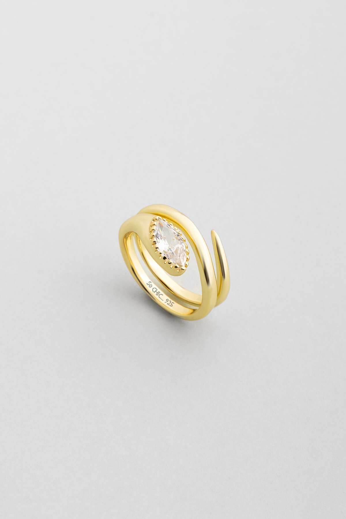 Şahmeran Yılanı 18 Ayar Sarı Altın Kaplama Gümüş Yüzük