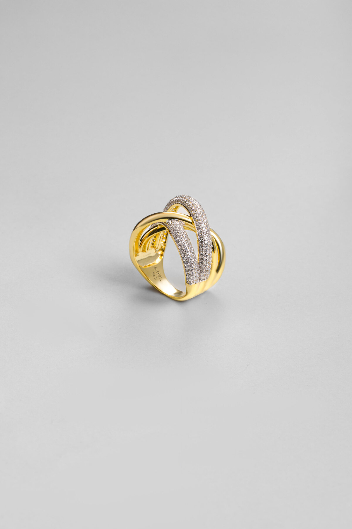 Shine 18 Ayar Sarı Altın Kaplama Gümüş Tasarım Yüzük