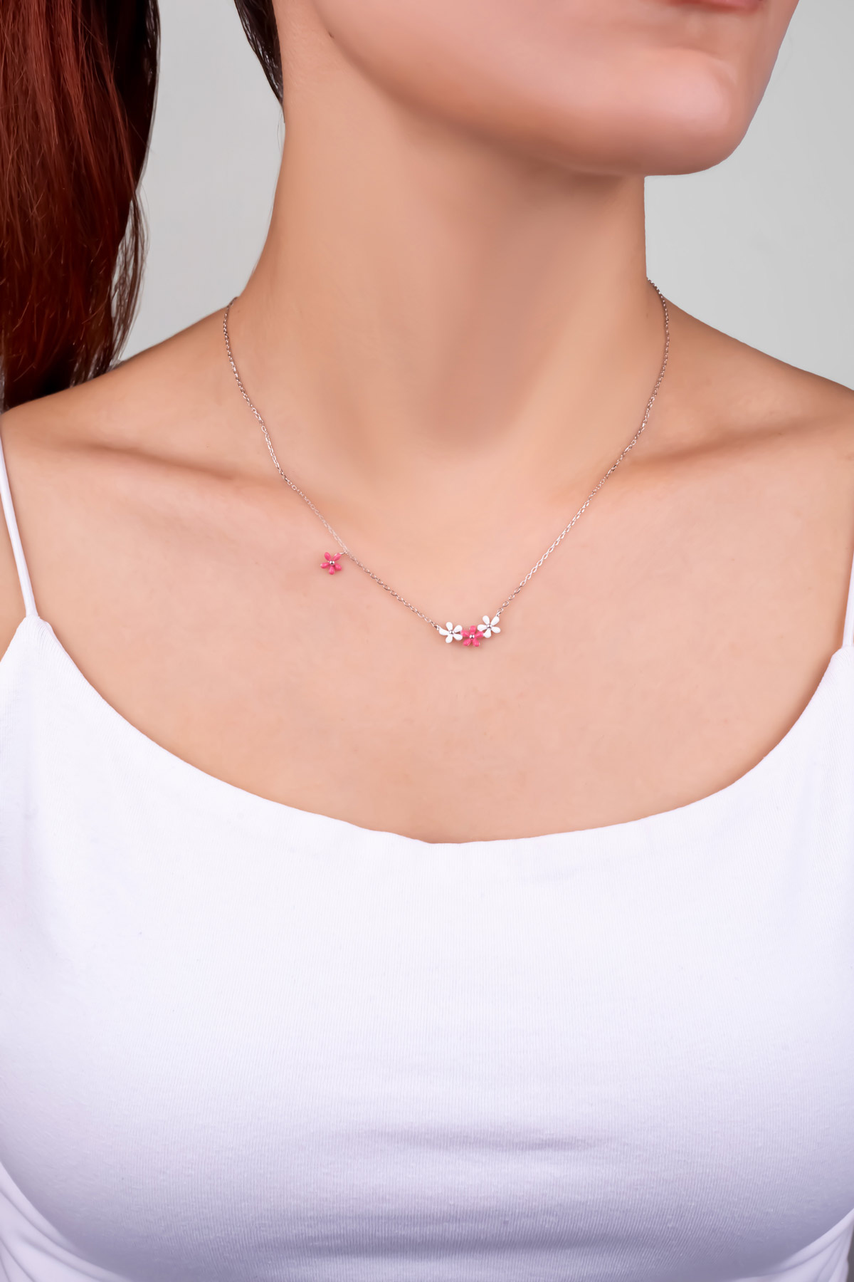 Resim Aztek Çiçeği 18 Ayar Beyaz Altın Kaplama 45 Cm Gümüş Kolye