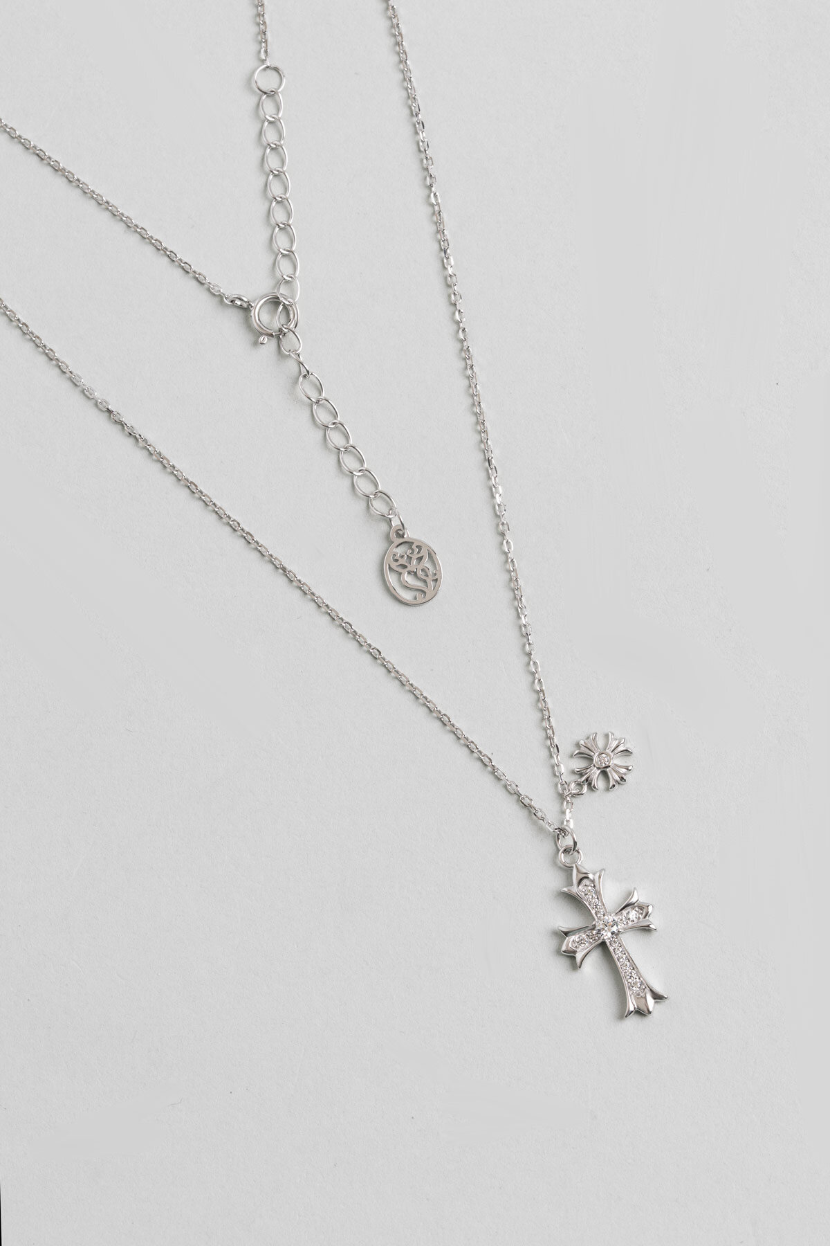 Eternal 18 Ayar Beyaz Altın Kaplama 45 Cm Gümüş Cross Kolye