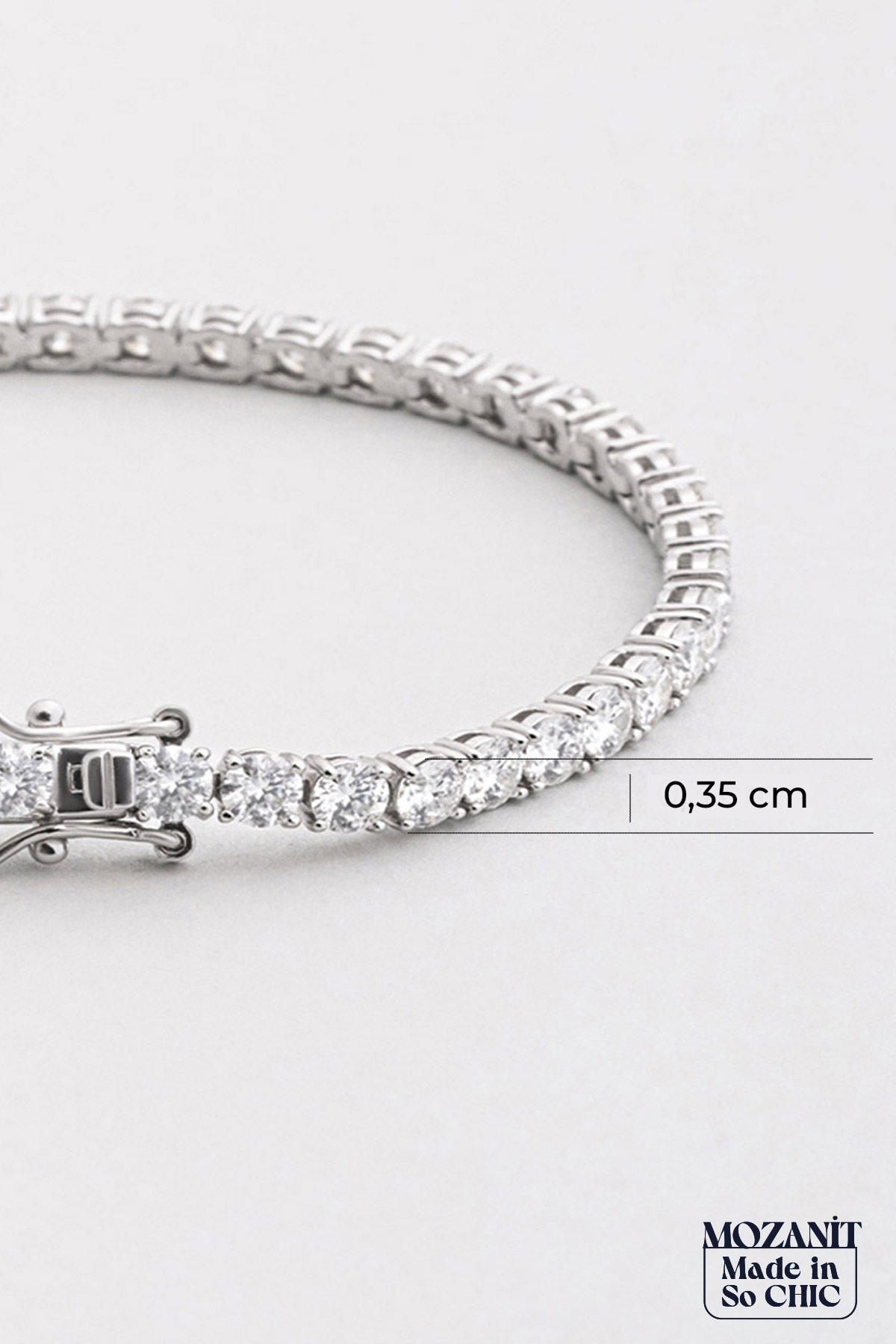 Mozanit Zarafeti 18 Ayar Beyaz Altın Kaplama 17 Cm Gümüş Su Yolu Bileklik 5193119917_2