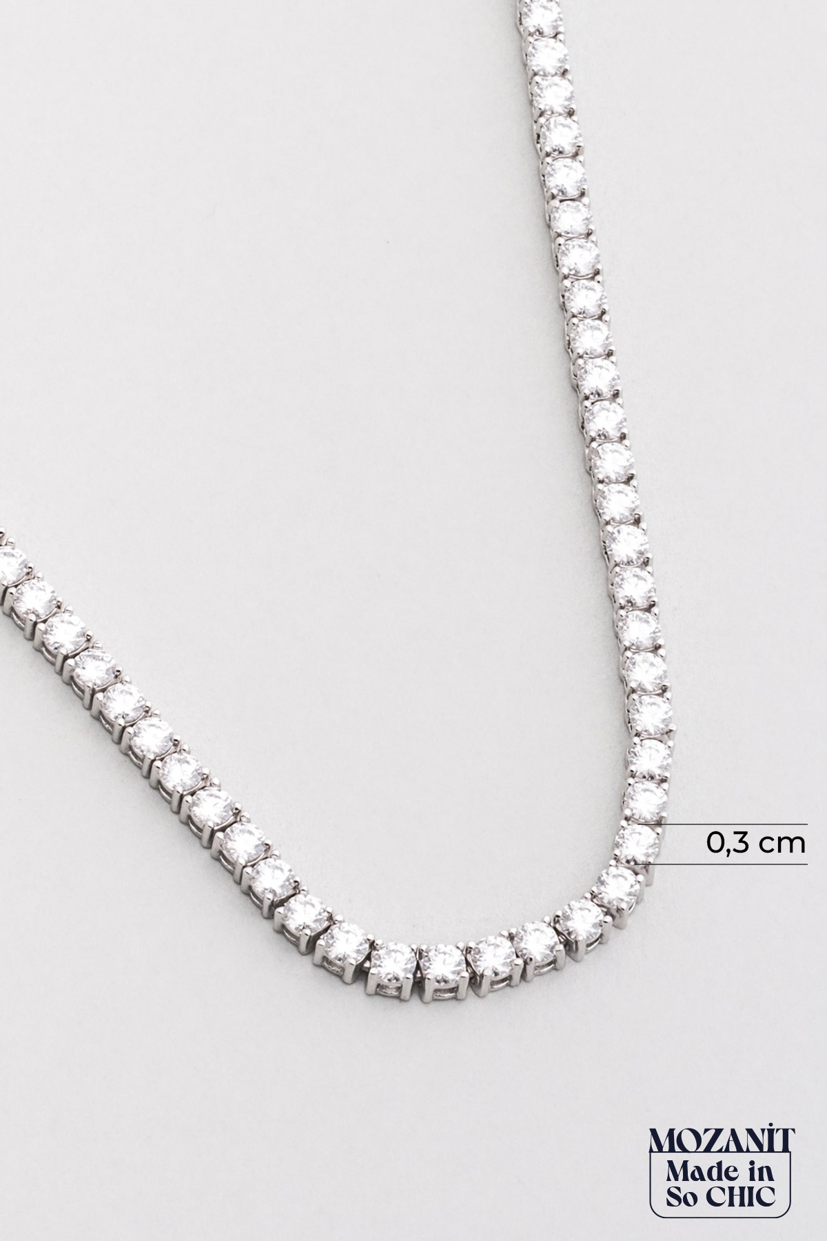 Resim Mozanit Işıltısı 18 Ayar Beyaz Altın Kaplama 42 Cm Gümüş Su Yolu Kolye