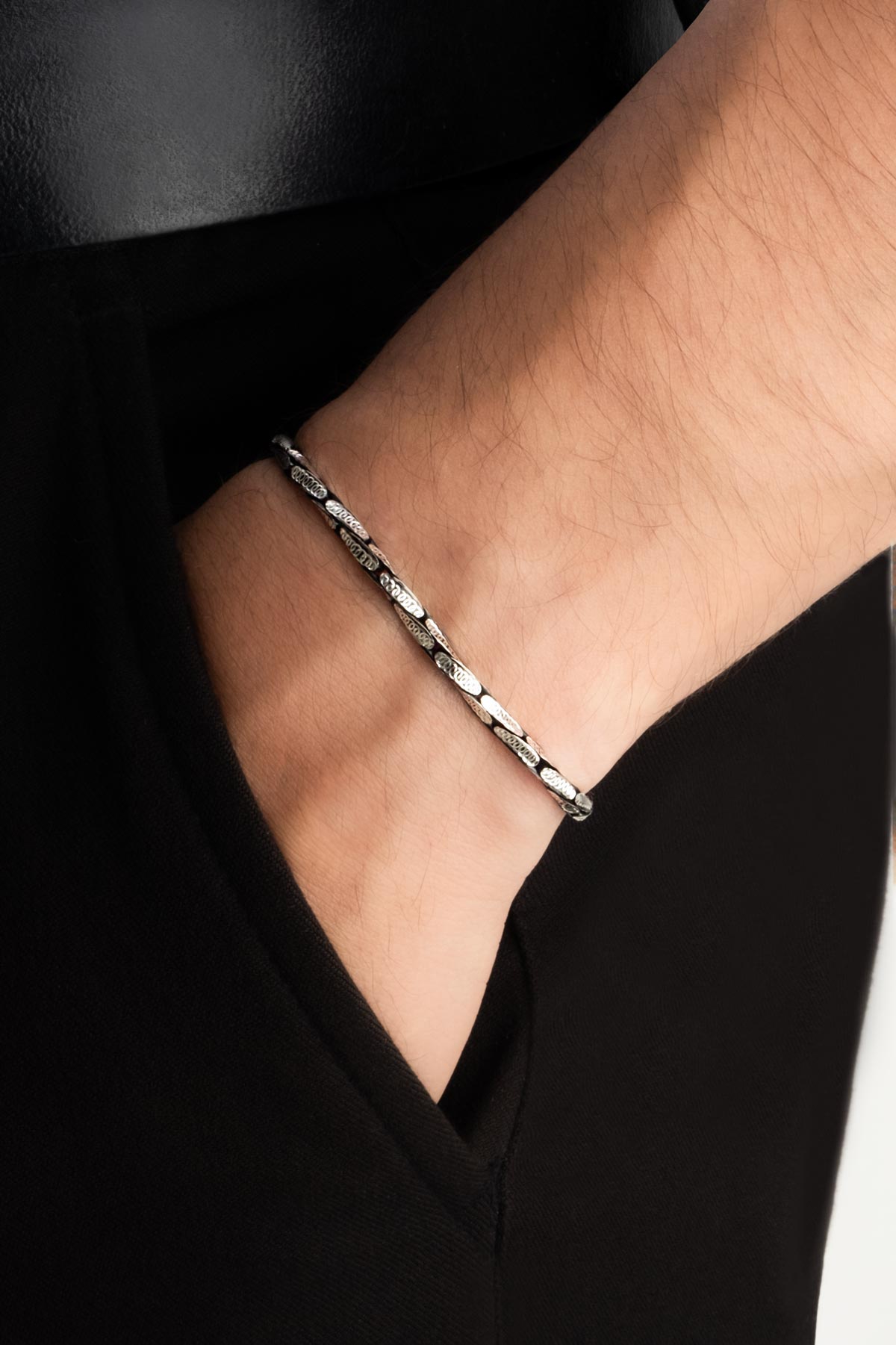 İtalyan Tasarım Rutenyum Kaplama 21 Cm Gümüş Erkek Bileklik 5207389999_3