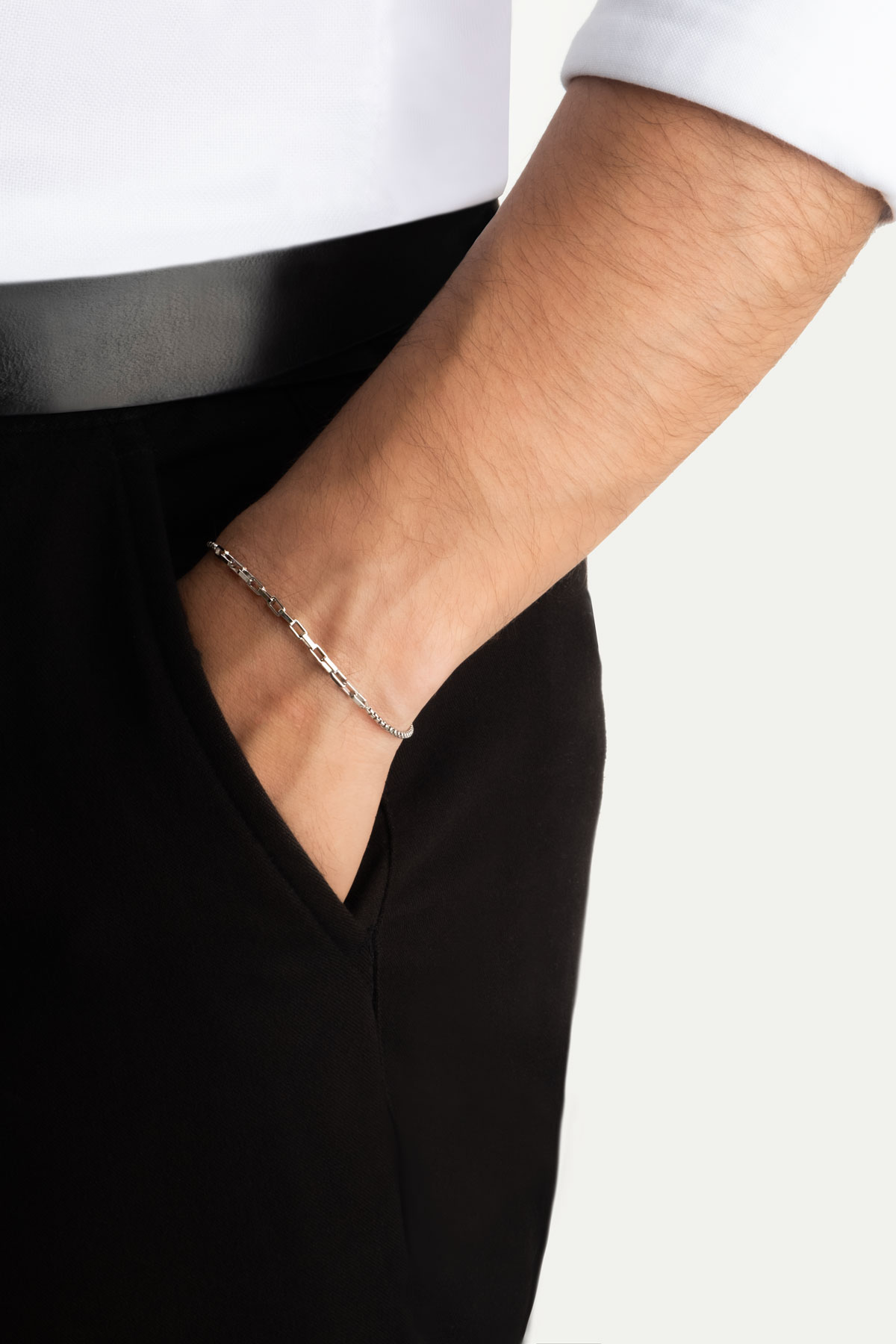 İtalyan Tasarım 18 Ayar Beyaz Altın Kaplama 21 Cm Gümüş Erkek Bileklik 5207489999_3