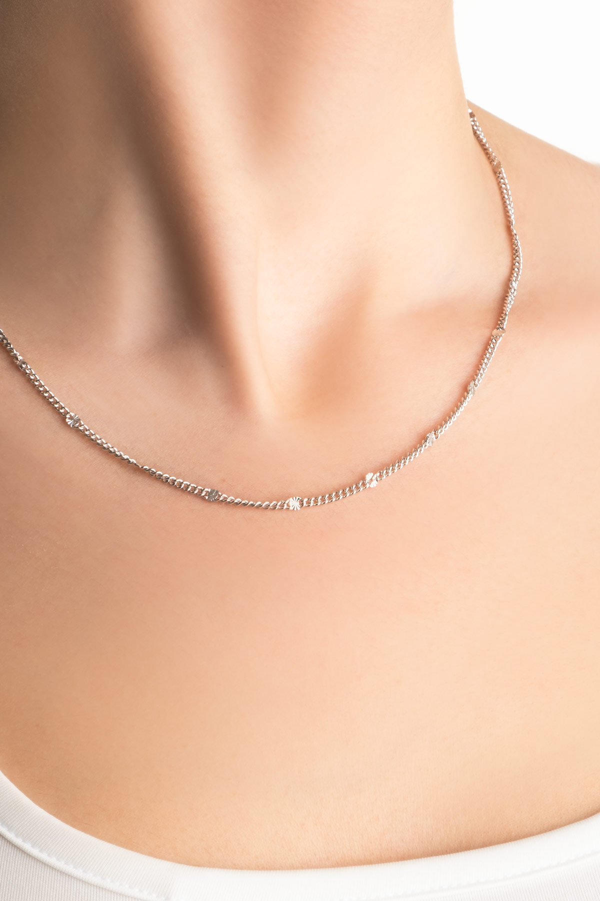 İtalyan Tasarım 18 Ayar Beyaz Altın Kaplama 44 Cm Gümüş Kolye 5207509999_1