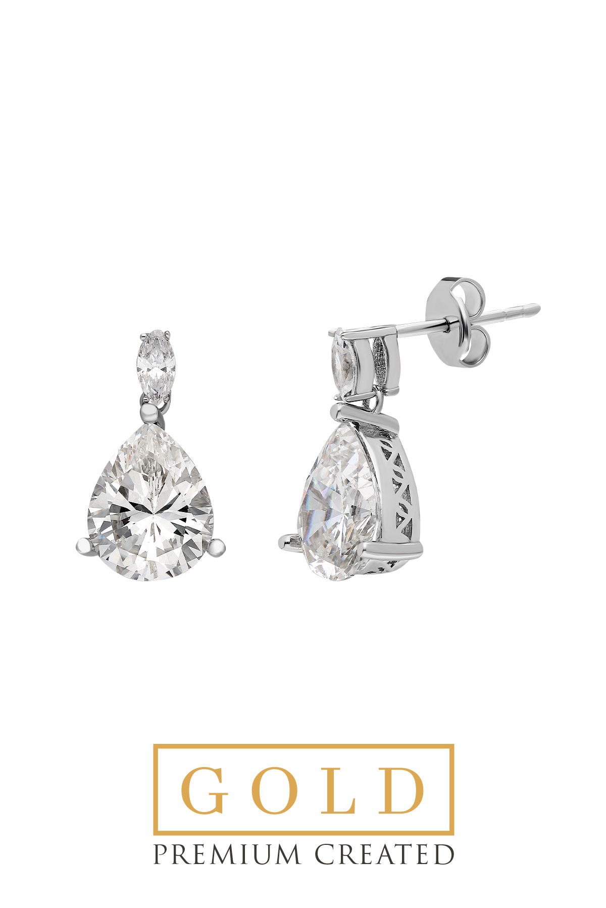 Beyaz Altın Sertifikalı Premium Created Taşlı Damla Tektaş Küpe D0750350199