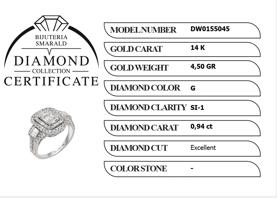 Resim Diamond Collection 14 K Beyaz Altın 0,94 Karat Pırlanta Baget Yüzük