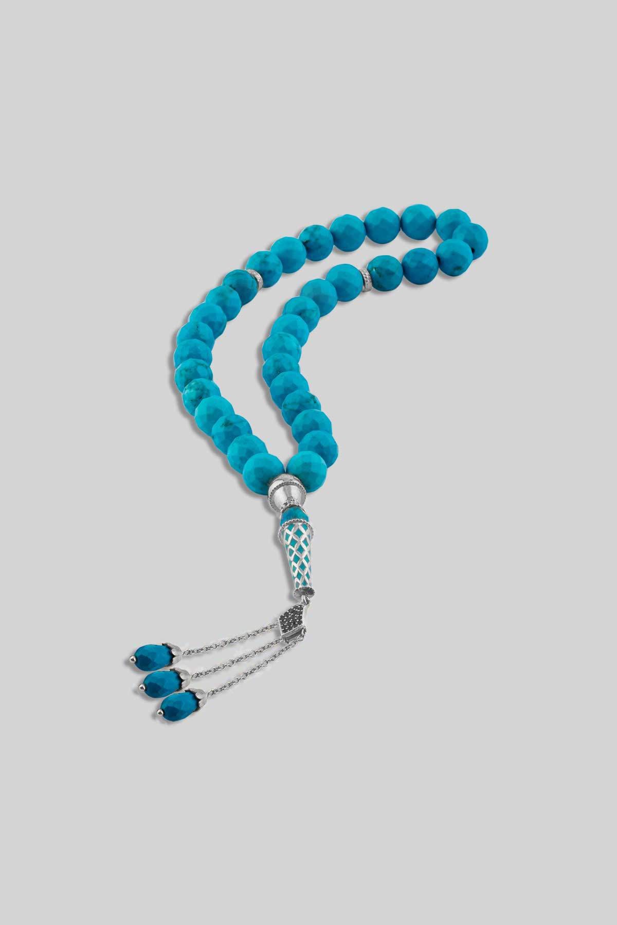 Natural Turquoise Stone Worry Beads 925 Sterling Silver