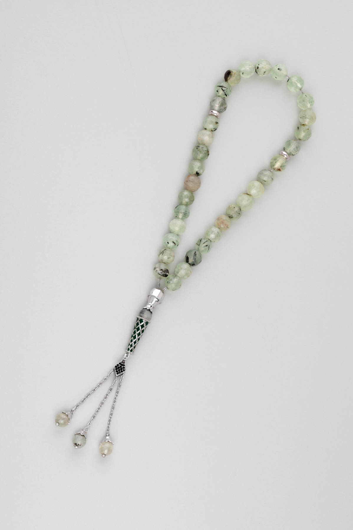 Natural Stone Prehnite Worry Beads 925 Sterling Silver