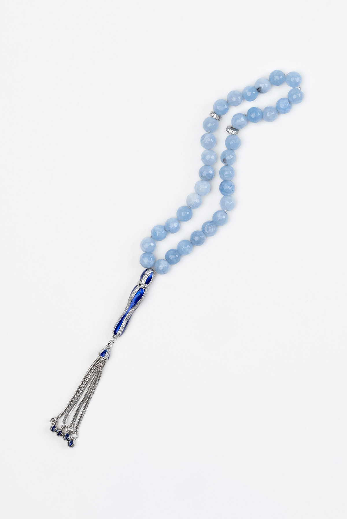  Natural Aquamarine Stone Worry Beads 925 Sterling Silver 