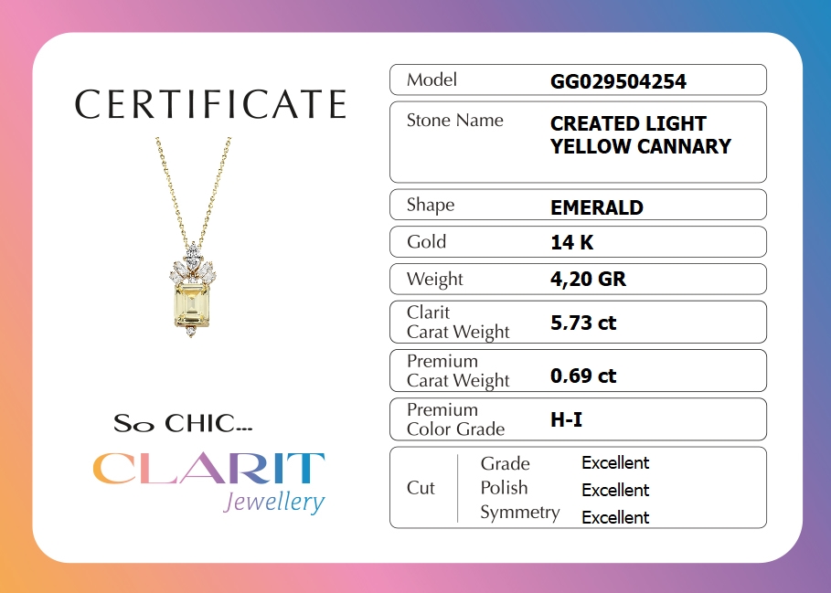 Resim Created Light Yellow Canary Taşlı Clarit Serisi 14 Ayar Sarı Altın Kolye