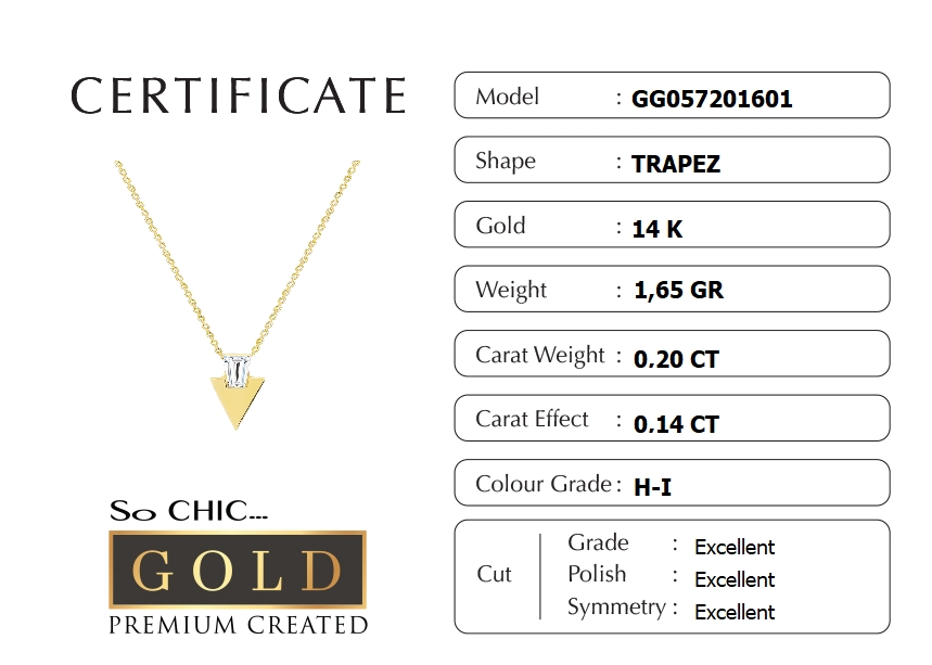 Resim Trapez Kesim 14 Ayar Sarı Altın Kolye