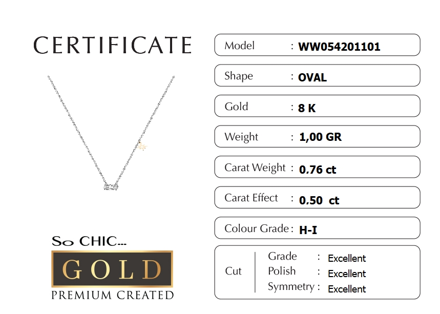 Resim Beyaz Altın Oval Kesim Sertifikalı Premium Created Tektaş Kolye