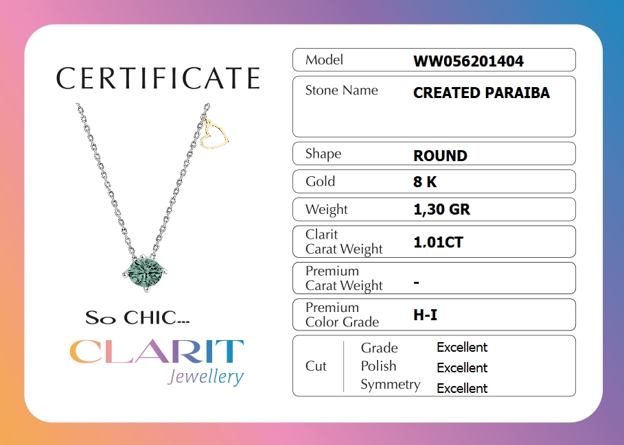 Resim Created Paraiba Taşlı Clarit Serisi 8 Ayar Beyaz Altın Kolye