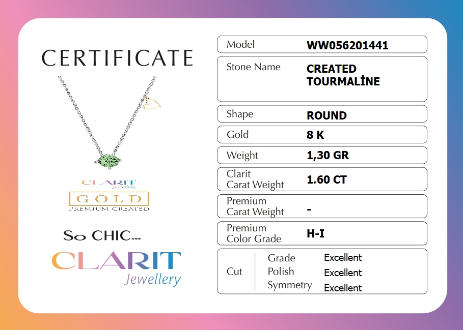 Resim Created Tourmaline Taşlı Clarit Serisi 8 Ayar Beyaz Altın Kolye