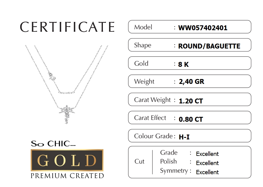 Resim Beyaz Altın Sertifikalı Premium Created Baget Taşlı Kolye