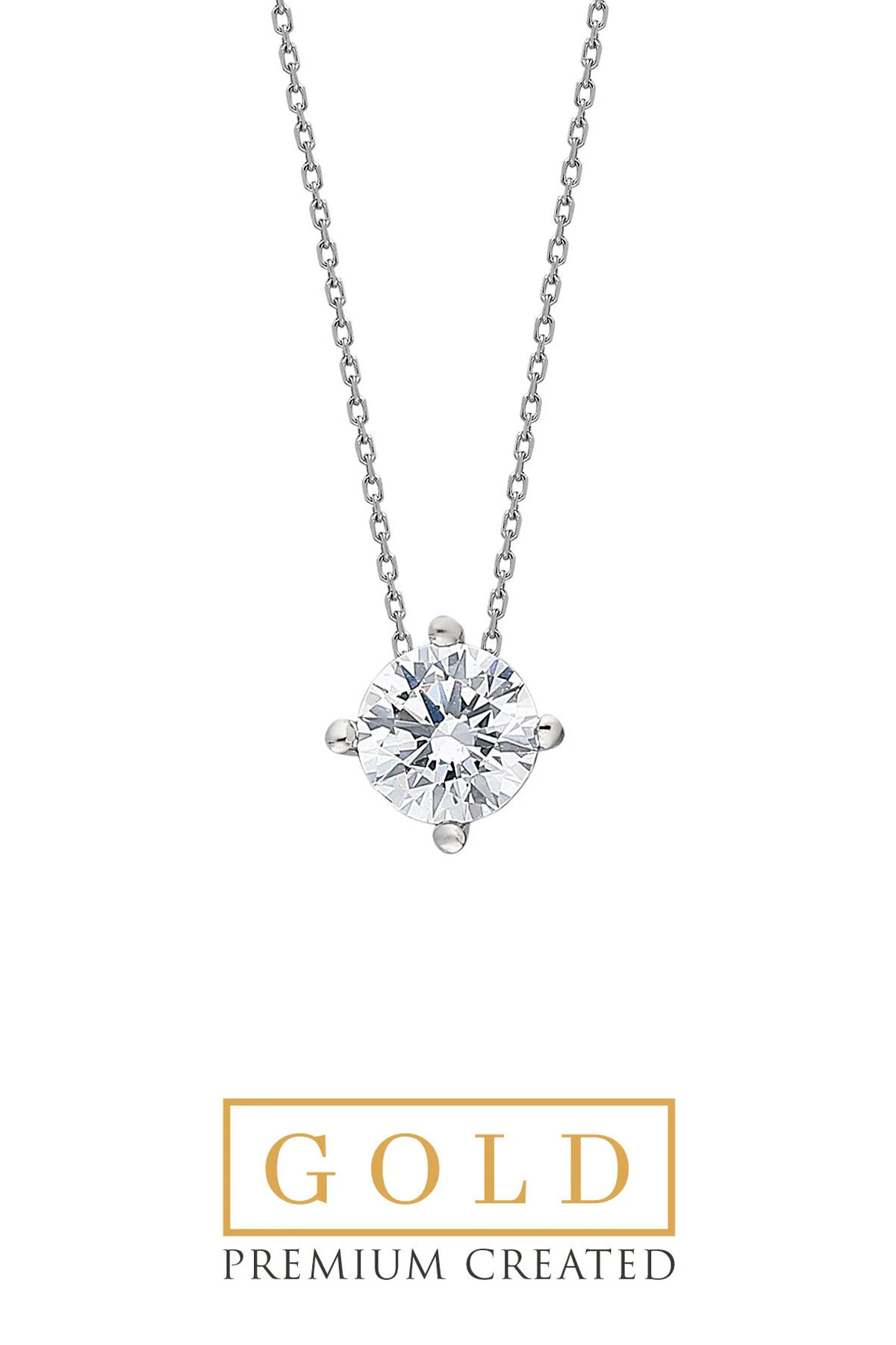 Resim Beyaz Altın Sertifikalı Premium Created Taşlı 0.70 CT Effect Tektaş Kolye