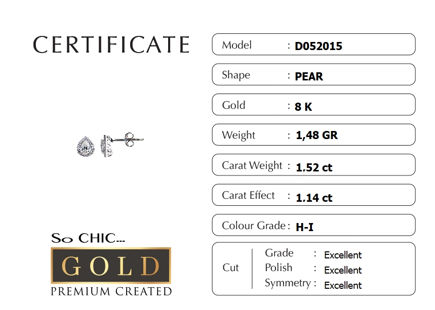 Beyaz Altın Sertifikalı Premium Created Taşlı  Damla Tektaş Küpe D0520150199_3