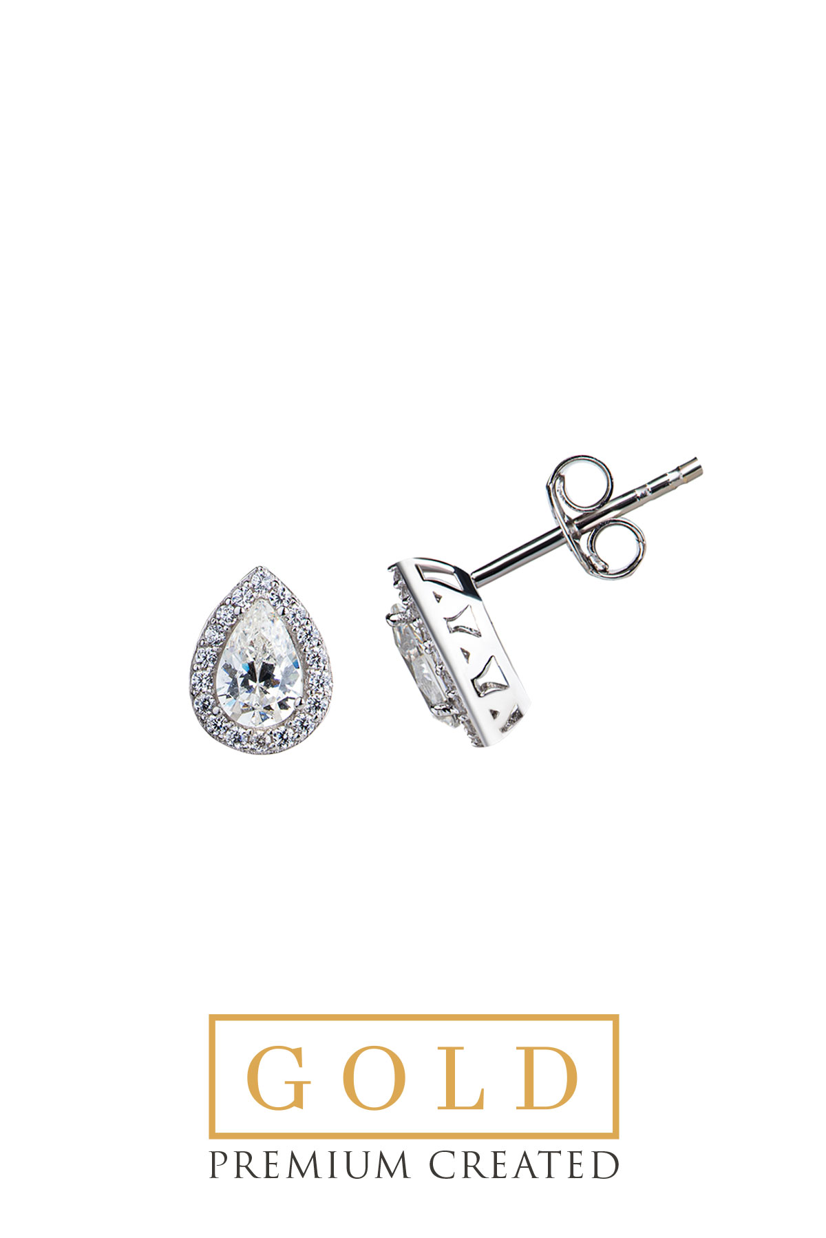 Beyaz Altın Sertifikalı Premium Created Taşlı  Damla Tektaş Küpe D0520150199