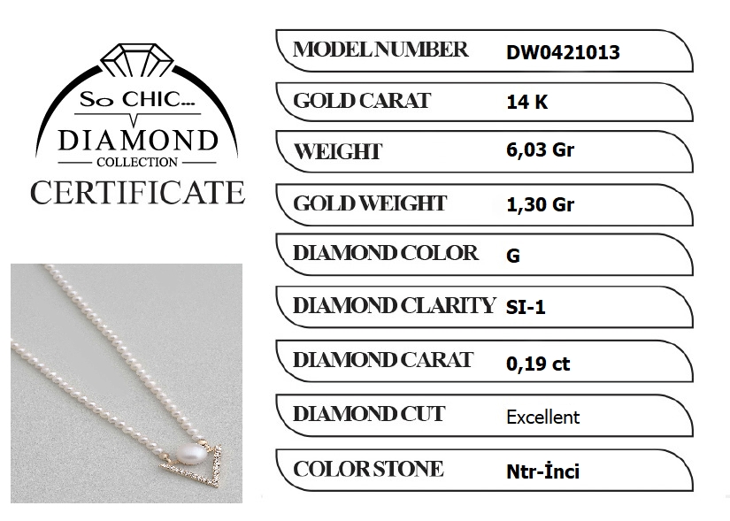 Diamond Collection 14 K Sarı Altın 0.19 Karat Pırlanta Doğal İnci Kolye dw04210133644_4