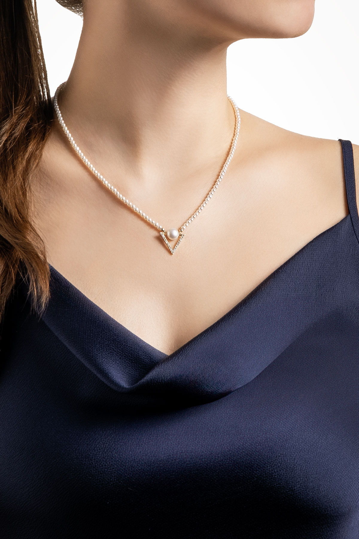 Diamond Collection 14 K Sarı Altın 0.19 Karat Pırlanta Doğal İnci Kolye dw04210133644_3