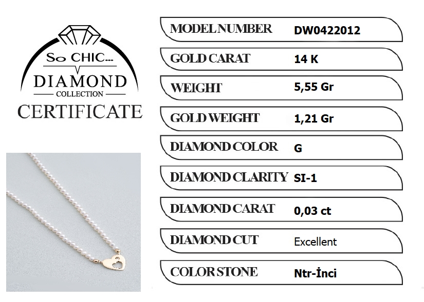 Diamond Collection 14 K Sarı Altın 0.03 Karat Pırlanta Doğal İnci Kolye dw04220123644_4