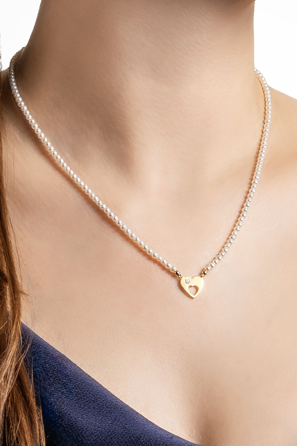 Diamond Collection 14 K Sarı Altın 0.03 Karat Pırlanta Doğal İnci Kolye dw04220123644_1
