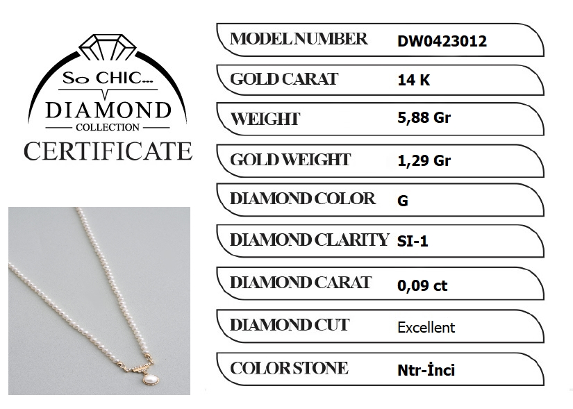 Diamond Collection 14 K Sarı Altın 0,09 Karat Pırlanta Doğal İnci Kolye DW04230123644_5