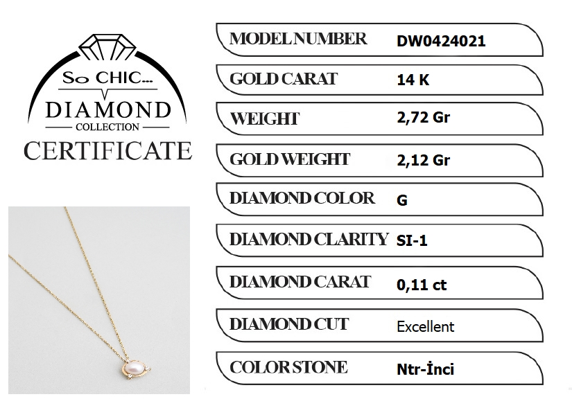 Diamond Collection 14 K Sarı Altın 0,11 Karat Pırlanta Doğal İnci Kolye DW04240213644_5
