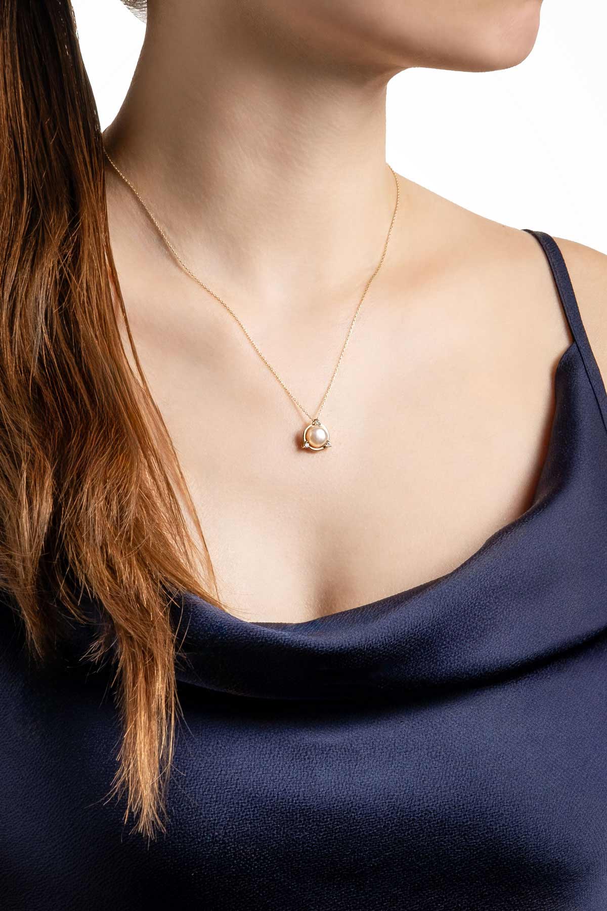 Diamond Collection 14 K Sarı Altın 0,11 Karat Pırlanta Doğal İnci Kolye DW04240213644_3
