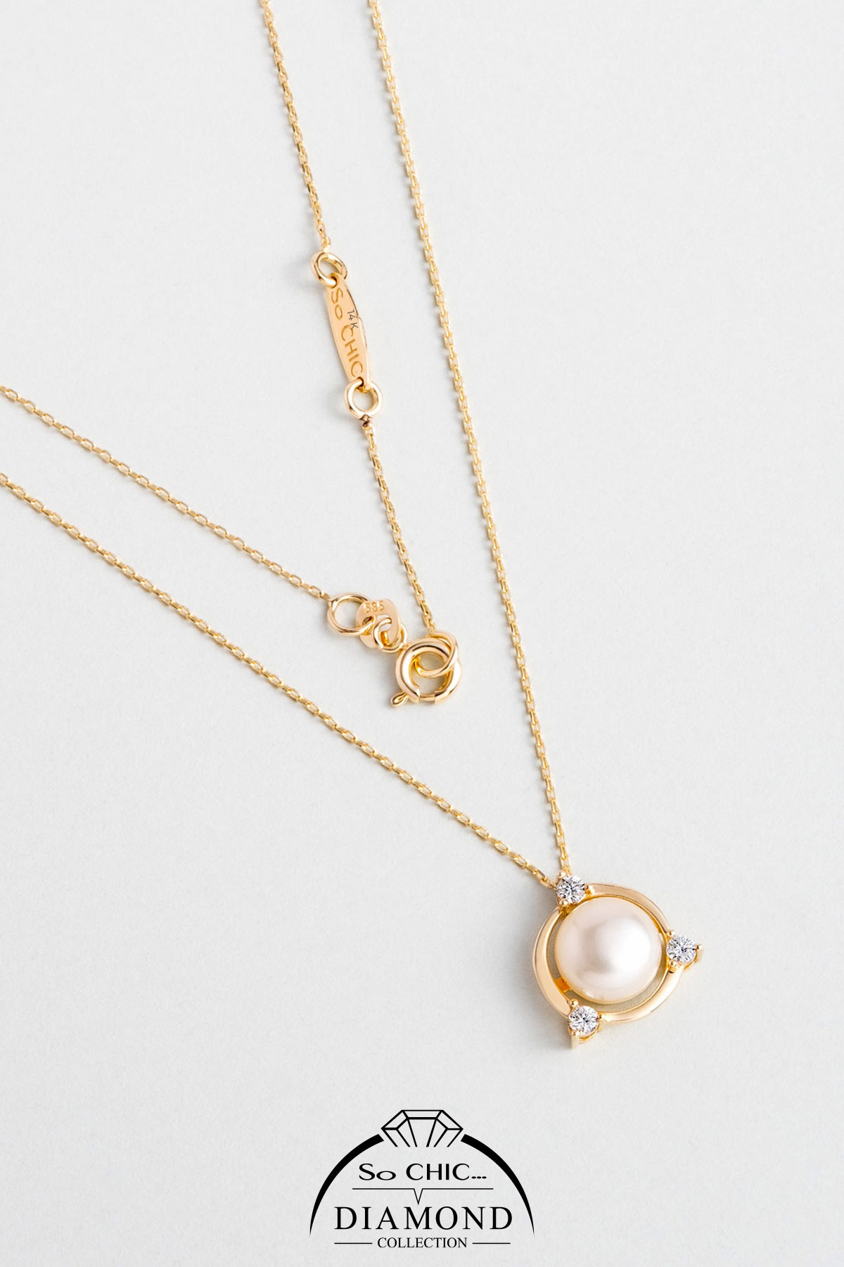 Diamond Collection 14 K Sarı Altın 0,11 Karat Pırlanta Doğal İnci Kolye DW04240213644