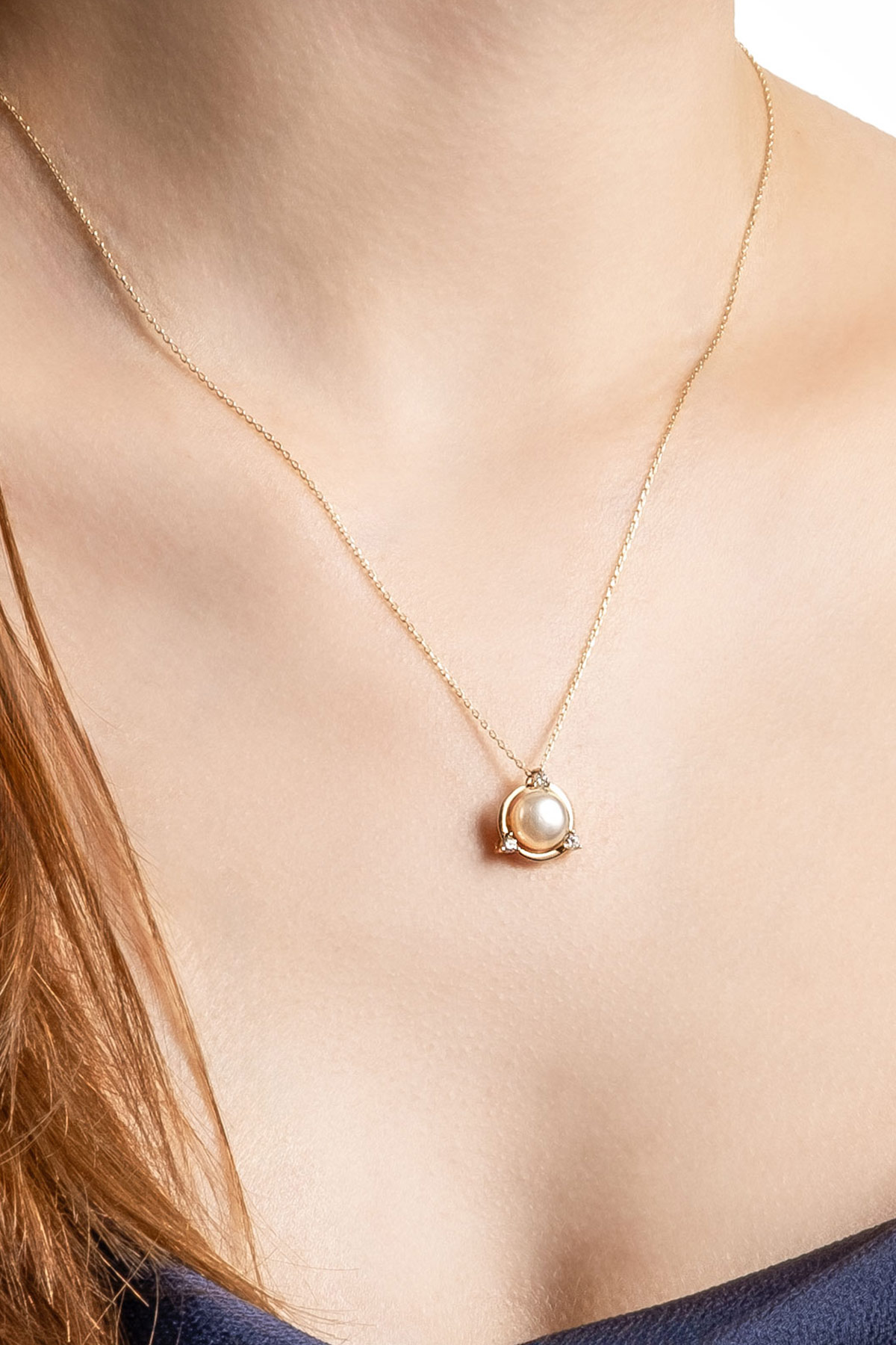 Diamond Collection 14 K Sarı Altın 0,11 Karat Pırlanta Doğal İnci Kolye DW04240213644_1