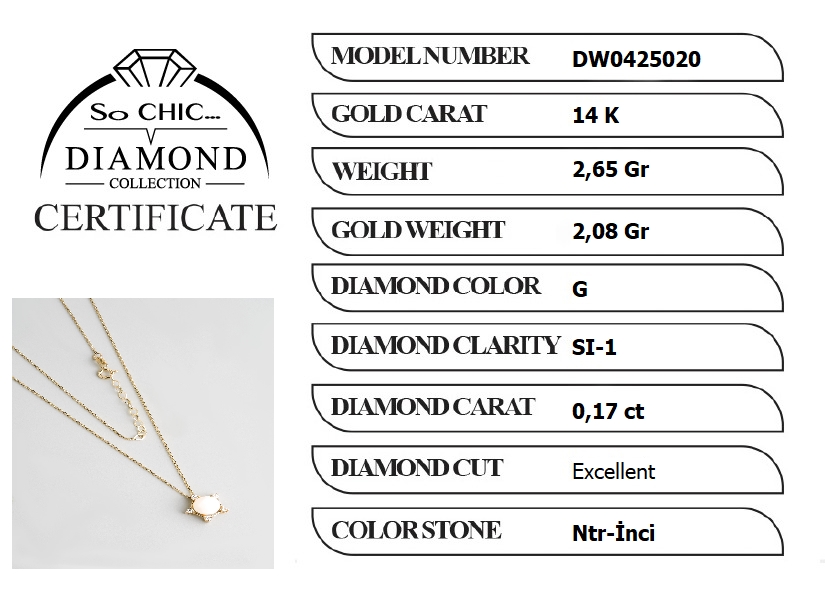Diamond Collection 14 K Sarı Altın 0,17 Karat Pırlanta Doğal İnci Kolye DW04250203644_5