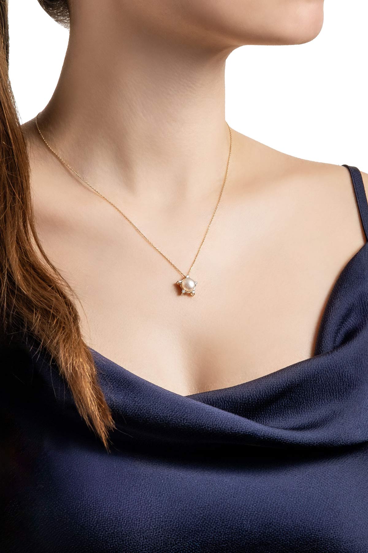 Diamond Collection 14 K Sarı Altın 0,17 Karat Pırlanta Doğal İnci Kolye DW04250203644_3
