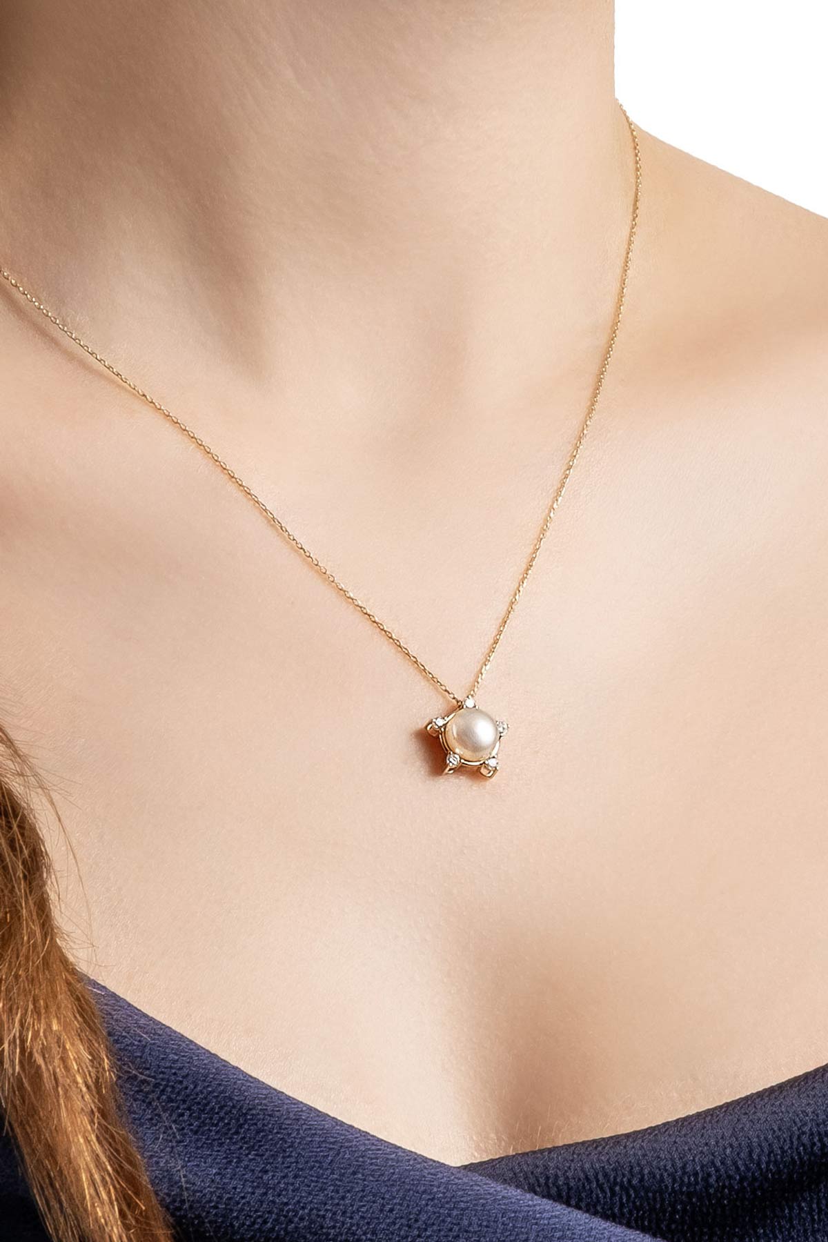 Diamond Collection 14 K Sarı Altın 0,17 Karat Pırlanta Doğal İnci Kolye DW04250203644_1