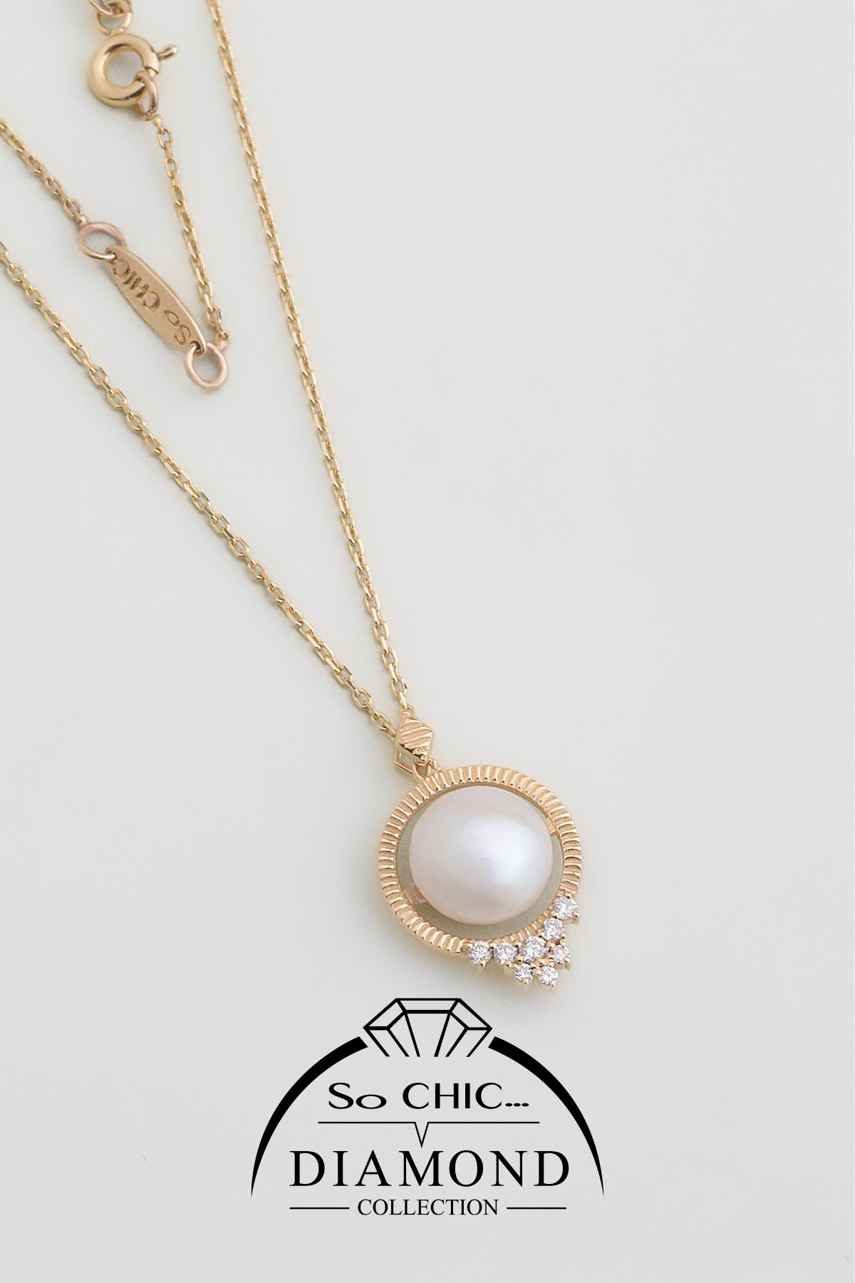 Diamond Collection 14 K Sarı Altın 0,10 Karat Pırlanta Doğal İnci Kolye dw04260243644