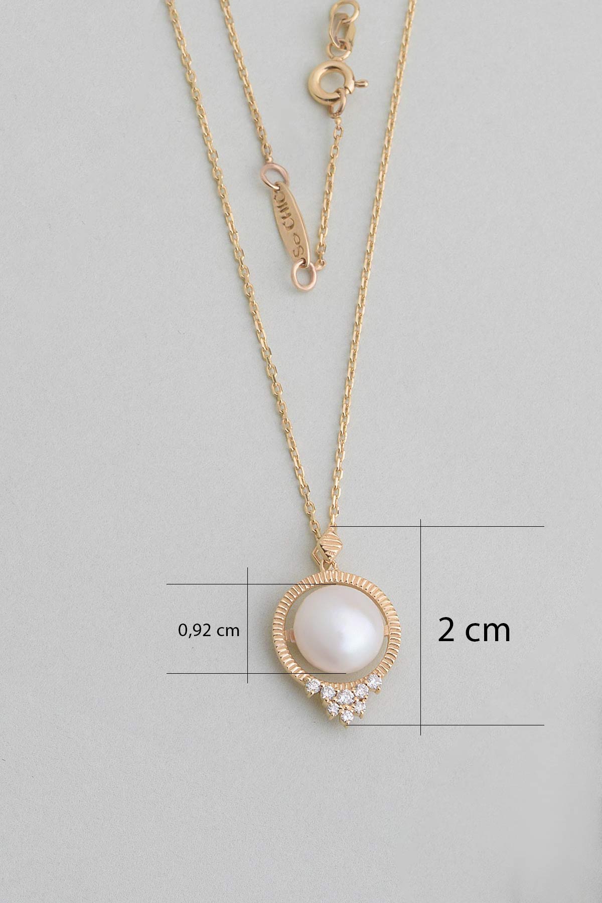 Diamond Collection 14 K Sarı Altın 0,10 Karat Pırlanta Doğal İnci Kolye dw04260243644_2