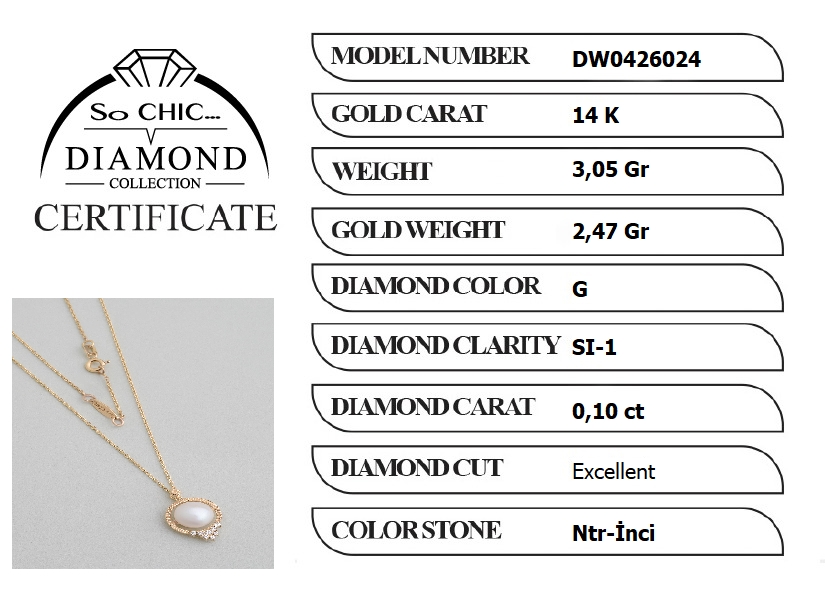 Diamond Collection 14 K Sarı Altın 0,10 Karat Pırlanta Doğal İnci Kolye dw04260243644_4