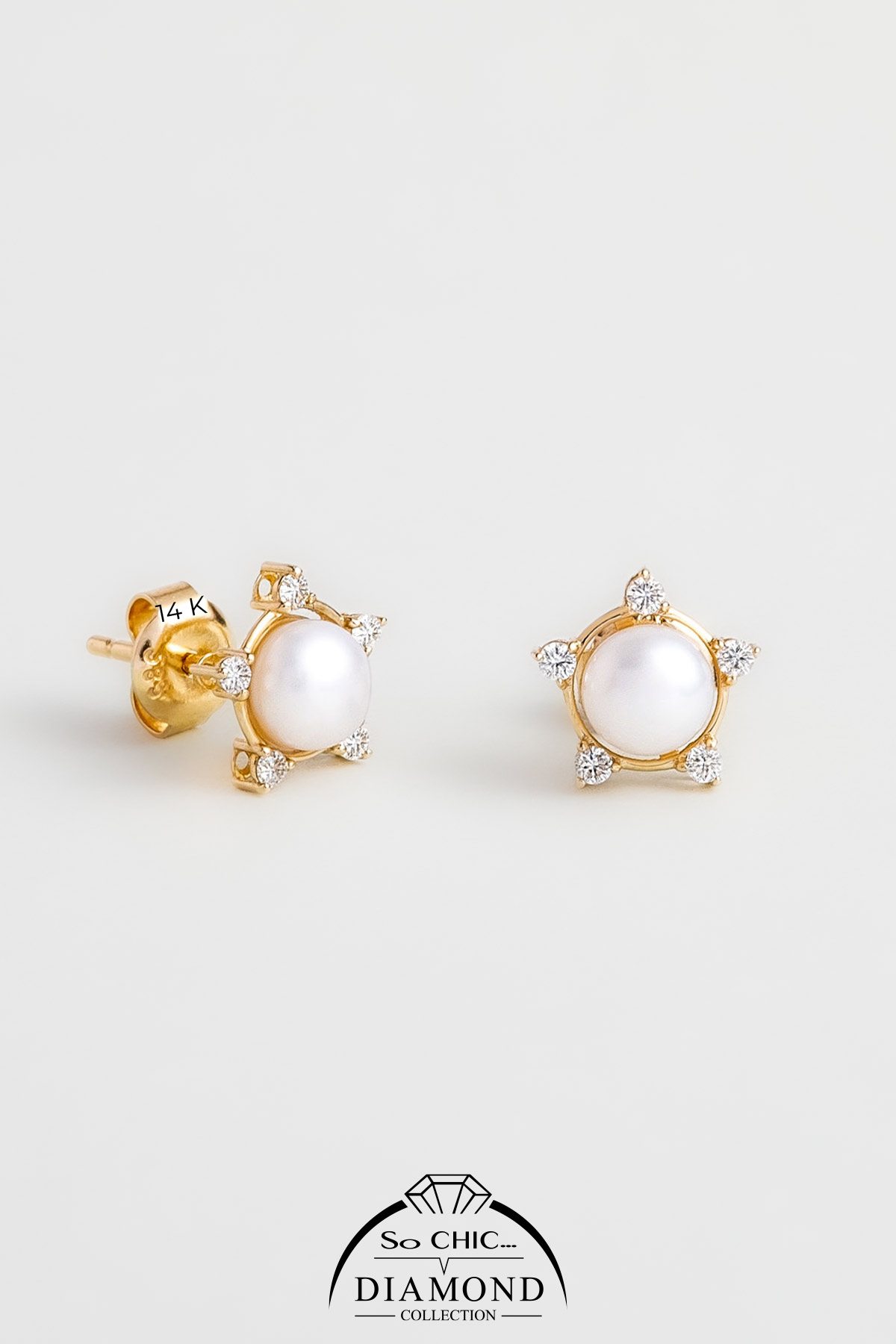 Diamond Collection 14 K Sarı Altın 0,11 Karat Pırlanta Doğal İnci Küpe dw04270083644